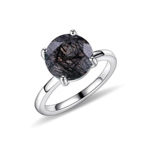 Load image into Gallery viewer, 925 Sterling Silver Gemstone Ring Round Black Rutilated Quartz Four Prong Solitaire Engagement Rings Gift For Her - Shop &amp; Buy
