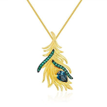 Load image into Gallery viewer, 925 Sterling Silver Natural London Blue Topaz Fine Jewelry Feather Gypsy Bohemia Pendant Necklace For women - Shop &amp; Buy
