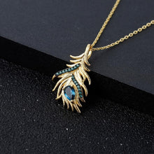 Load image into Gallery viewer, 925 Sterling Silver Natural London Blue Topaz Fine Jewelry Feather Gypsy Bohemia Pendant Necklace For women - Shop &amp; Buy