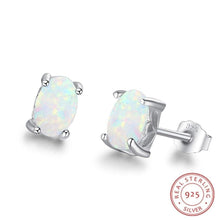 Load image into Gallery viewer, 925 Sterling Silver Opal Stud Earrings Cute Small Oval White Fire Opal Earrings Fine Jewelry Wedding Gift - Shop &amp; Buy
