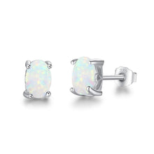 Load image into Gallery viewer, 925 Sterling Silver Opal Stud Earrings Cute Small Oval White Fire Opal Earrings Fine Jewelry Wedding Gift - Shop &amp; Buy
