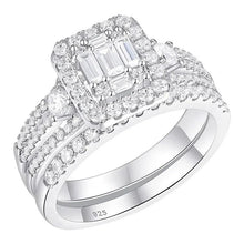 Load image into Gallery viewer, 925 Sterling Silver Original Wedding Rings for Women Emerald Cut Cubic Zirconia Bridal Set - Shop &amp; Buy
