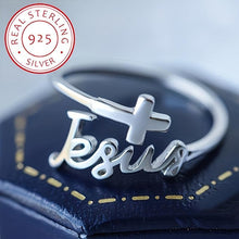 Load image into Gallery viewer, 925 Sterling Silver Ring Trendy Cross Plus &#39;jesus&#39; Design Adjustable Wrap Ring - Shop &amp; Buy
