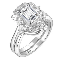 Load image into Gallery viewer, 925 Sterling Silver Rings for Women Wedding Band Vintage Bridal Set Emerald Cut CZ Design Jewelry - Shop &amp; Buy
