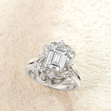 Load image into Gallery viewer, 925 Sterling Silver Rings for Women Wedding Band Vintage Bridal Set Emerald Cut CZ Design Jewelry - Shop &amp; Buy
