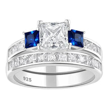 Load image into Gallery viewer, 925 Sterling Silver Rings Set for Women Three Princess Cut White Blue AAAAA Zircons Luxury Engagement Wedding Jewelry - Shop &amp; Buy
