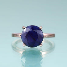 Load image into Gallery viewer, 925 Sterling Silver Sapphire Ring Round Blue Sapphire Four Prong Solitaire Engagement Rings September Birthstone - Shop &amp; Buy
