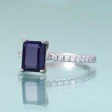 Load image into Gallery viewer, 925 Sterling Silver Sapphire Rings September Birthstone 6X8mm Emerald Cut Blue Sapphire Halo Engagement Ring - Shop &amp; Buy
