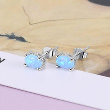 Load image into Gallery viewer, 925 Sterling Silver Stud Earrings for Women Cute 4mm Created Oval White Pink Blue Fire Opal Earrings Fine Jewelry - Shop &amp; Buy
