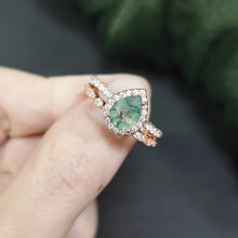 Load image into Gallery viewer, 925 Sterling Silver Unique Moss Agate Engagement Ring Set Wedding Art Deco Wedding Band 2pcs Bridal Ring Set - Shop &amp; Buy
