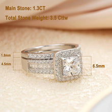 Load image into Gallery viewer, 925 Sterling Silver Wedding Jewelry Bridal Ring Sets 3.5 CT Imitation Diamond Princess Cut - Shop &amp; Buy
