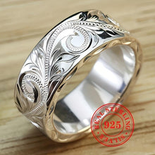 Load image into Gallery viewer, 925 Sterling Silver Wide Band Ring For Women, Vintage Engraved Leaf And Flower Carved Design - Shop &amp; Buy
