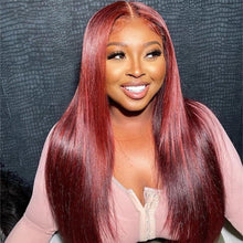 Load image into Gallery viewer, 99j Lace Front Wig Colored Human Hair Wigs For Women Pre Plucked Hd 13x4 Lace Frontal Wig Brazilian Red Burgundy Lace Front Wig - Shop &amp; Buy
