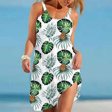 Load image into Gallery viewer, Women Floral Print Dress Hawaii Style Crew Neck Mini Dress Casual Sleeveless Loose Oversized Beach Dress
