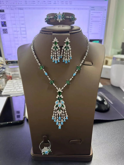 New Exquisite Turquoise Dubai Jewelry Sets for Wedding Bridal Wedding Party 4 Pieces Set Accessories