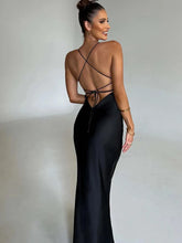 Load image into Gallery viewer, Satin Backless Lace Up Mermaid Slip Dress Women Sweetheart Neck Sexy Slim Bodycon Dresses
