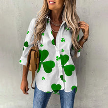 Load image into Gallery viewer, Spring Women&#39;s Blouse Long Sleeves Lucky Clover Printed Fashion Casual Button Down Shirts
