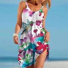 Load image into Gallery viewer, Women Floral Print Dress Hawaii Style Crew Neck Mini Dress Casual Sleeveless Loose Oversized Beach Dress
