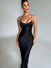 Load image into Gallery viewer, Satin Backless Lace Up Mermaid Slip Dress Women Sweetheart Neck Sexy Slim Bodycon Dresses
