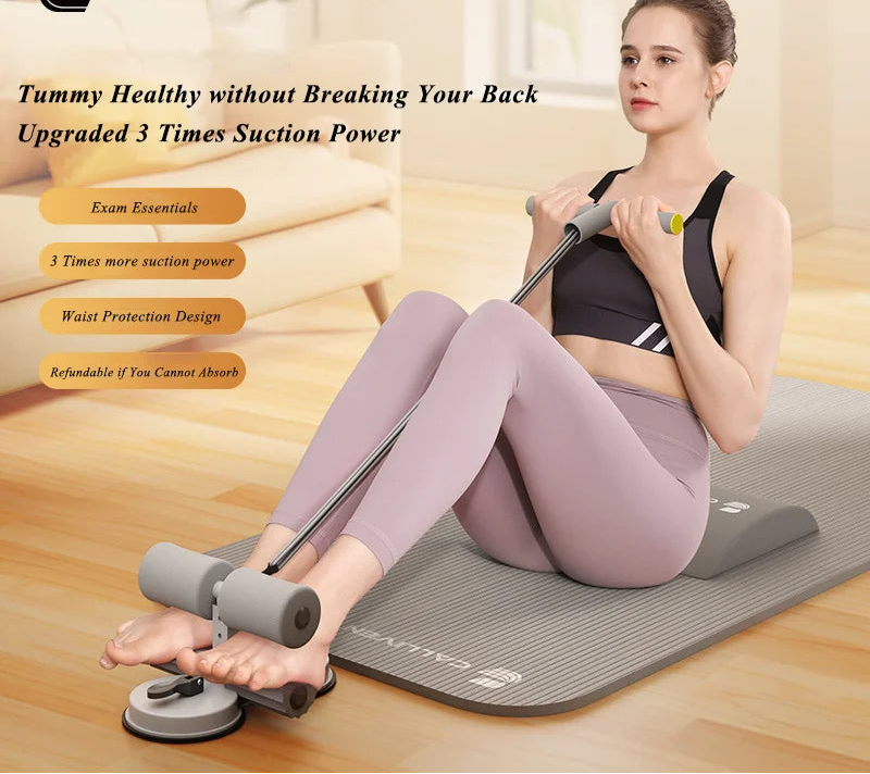 Sit Up Bar Floor Portable Sit Up Exercise Equipment with 2 Strong Suction Cups and Adjustable Foot Holder with Handle