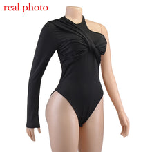 Load image into Gallery viewer, One Shoulder Sexy Backless Twist Bodysuits Women Long Sleeve Top Slim High Waist Bodysuit Club Party Streetwear
