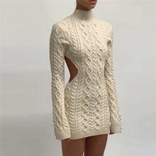 Load image into Gallery viewer, Fall Winter Fashion Twist Knitted Long Sleeve Backless Mini Dress for Women Elegant Warm Dresses
