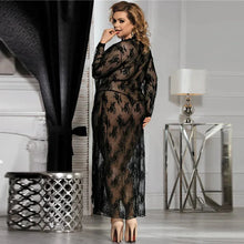 Load image into Gallery viewer, Curve Sleepwear Dress Long Sleeve Nightwear Transparent Lace Nightgown
