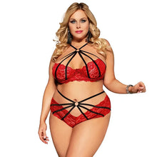 Load image into Gallery viewer, Open Hip Ensemble Sexy Femme Lace Floral Lingerie Set Plus Size Underwire Bras And Panties
