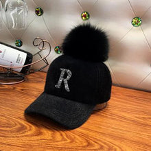 Load image into Gallery viewer, Autumn Winter Warm Baseball Cap Women Rhinestone Letter Pompom Hip Hop Caps Ladies Girls Fur Ball Casual Sun Hats
