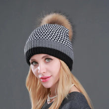 Load image into Gallery viewer, New Double layer Plus Velvet Warm Hat Winter Knitted Beanie Fashion Hats For Women Natural Raccoon Fur Pompom
