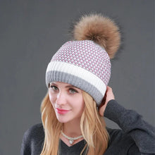 Load image into Gallery viewer, New Double layer Plus Velvet Warm Hat Winter Knitted Beanie Fashion Hats For Women Natural Raccoon Fur Pompom
