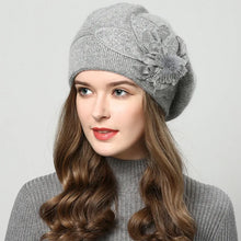 Load image into Gallery viewer, Women Rabbit Berets Knitted Wool Hats Winter Flowers Warm Female Cap Girls Beanies Fur Hat
