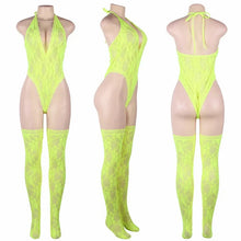 Load image into Gallery viewer, Floral Halter Rompers Women&#39;s Jumpsuits Plus Size Sexy Lace Bodysuits
