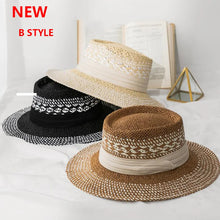 Load image into Gallery viewer, New Handmade Straw Beach Hat For Women Summer hat Panama Cap Fashion Concave Flat Sun Protection Visor Hats
