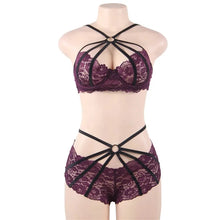 Load image into Gallery viewer, Open Hip Ensemble Sexy Femme Lace Floral Lingerie Set Plus Size Underwire Bras And Panties
