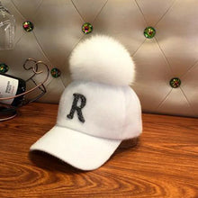 Load image into Gallery viewer, Autumn Winter Warm Baseball Cap Women Rhinestone Letter Pompom Hip Hop Caps Ladies Girls Fur Ball Casual Sun Hats
