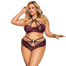 Load image into Gallery viewer, Open Hip Ensemble Sexy Femme Lace Floral Lingerie Set Plus Size Underwire Bras And Panties
