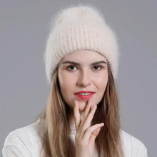 Load image into Gallery viewer, Winter Hat Fashion Real Rabbit Fur Hats For Women Warm Skullies Beanies With Sequins High Flanging Knitted Caps
