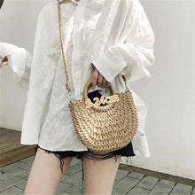 Load image into Gallery viewer, Summer Handmade Bags for Women Beach Weaving Ladies Straw Bag Wrapped Beach Bag Moon shaped Top Handle Handbags
