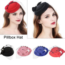 Load image into Gallery viewer, Women Pillbox Hat Trendy Bow Fascinator Hat Headwear With Veils For Wedding Party Church Cocktail Party Hat
