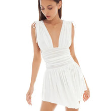 Load image into Gallery viewer, White Elegant Pleated Plunge Deep V-Neck Sleeveless Dresses Evening Club Party Dress
