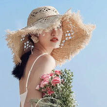 Load image into Gallery viewer, New Natural Raffia Hat Women Summer Hand Woven Straw Hat Gilrs Holiday Sun Hat Wide Brim Sun Hat
