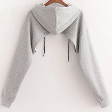 Load image into Gallery viewer, Women Summer New Sexy Fashion Super Short Hoodie Hiohop Drawstring Long Sleeves  Open Chest Easy Tops
