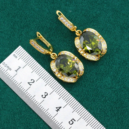 Geometric Wedding Jewelry Set for Women Olive Green Stone