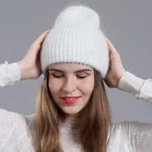 Load image into Gallery viewer, Winter Hat Fashion Real Rabbit Fur Hats For Women Warm Skullies Beanies With Sequins High Flanging Knitted Caps
