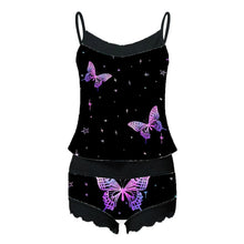 Load image into Gallery viewer, Women Butterfly Print Pajama Sets Sleeveless Lace Cami Shorts Lingerie Sleepwear Set
