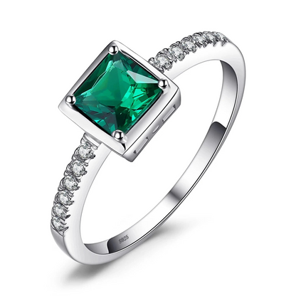 Square Simulated Nano Emerald 925 Sterling Silver Ring for Women Trendy Gemstone Gift