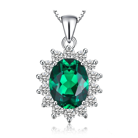 Princess Diana Simulated Green Emerald 925 Sterling Silver Kate Middleton Crown Pendant Necklace Women No Chain