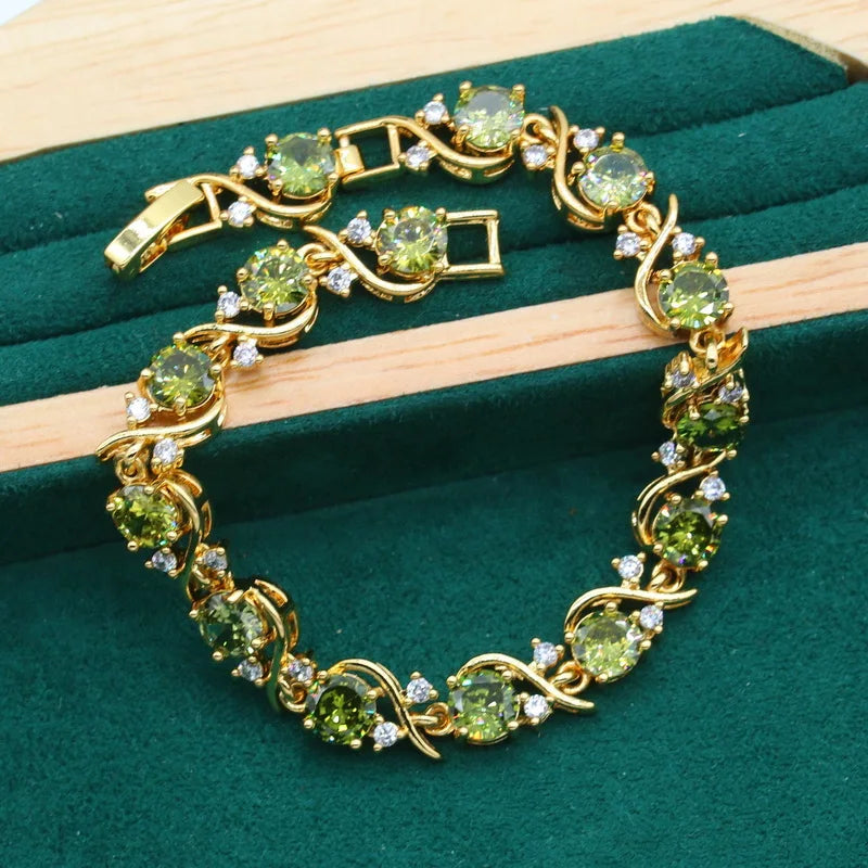 Geometric Wedding Jewelry Set for Women Olive Green Stone