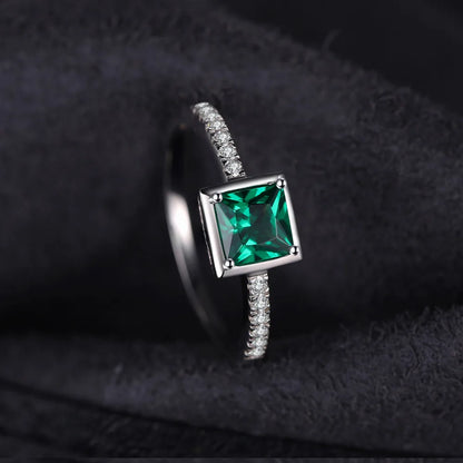 Square Simulated Nano Emerald 925 Sterling Silver Ring for Women Trendy Gemstone Gift